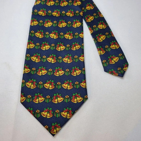 VTG Men's Christmas Necktie Gift & Bell Festive Holiday Patterned Tie Polyester - Picture 1 of 8